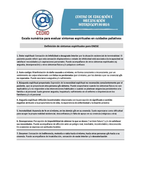 Representación de la Escala Numérica para Evaluar Síntomas Espirituales (ENESE)