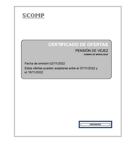 Ejemplo de un certificado de ofertas de SCOMP