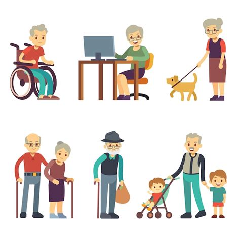 ilustracion de personas mayores en actividades sociales