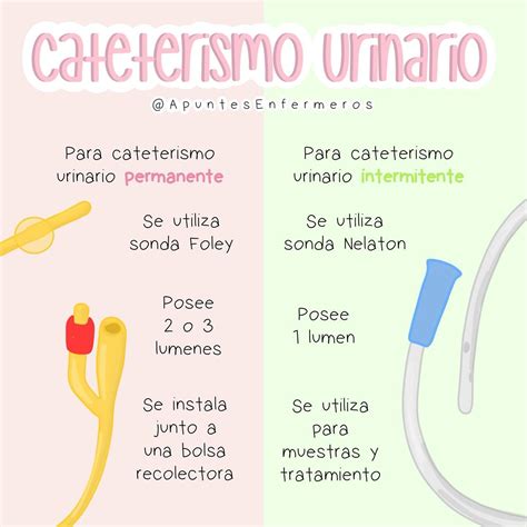 Diferentes tipos de catéteres urinarios (intermitente y Foley)
