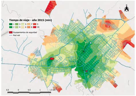 Mapa de accesibilidad media integral para equipamientos de seguridad en Pitalito en 2031