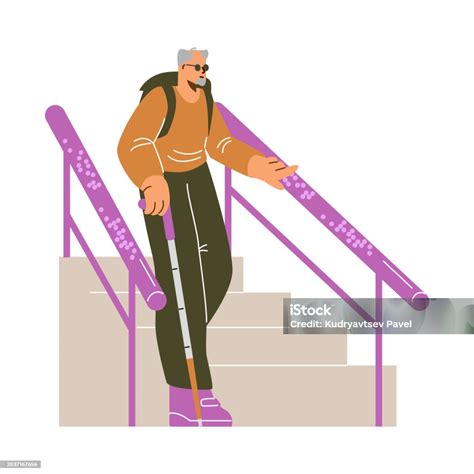 Ilustración de un adulto mayor usando calzado adecuado y pasamanos