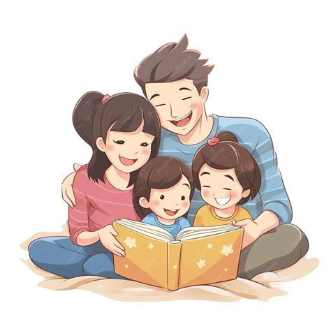 Ilustración de una familia leyendo un cuento a un niño