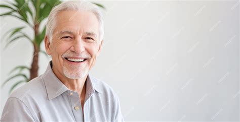 Hombre mayor sonriendo, mostrando su cabello gris bien cuidado