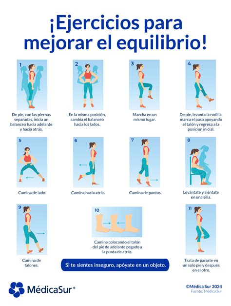 Infografía de ejercicios para mejorar el equilibrio en adultos mayores