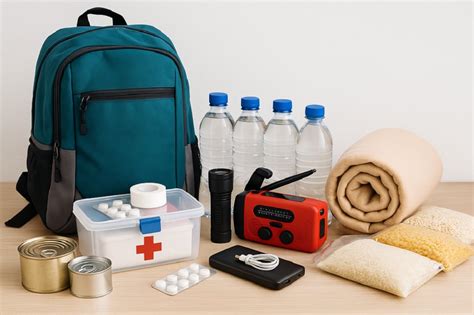 Familia organizando suministros de emergencia en casa