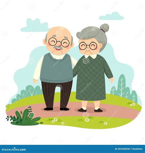 Ilustración de una pareja de ancianos dándose la mano
