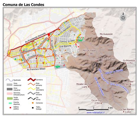 mapa esquemático de la comuna de Las Condes resaltando la ubicación de centros comunitarios y residencias para mayores