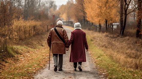 Pareja de ancianos caminando al aire libre