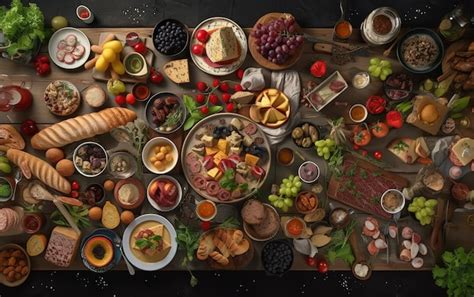 Foto de una mesa con variedad de alimentos nutritivos y frescos