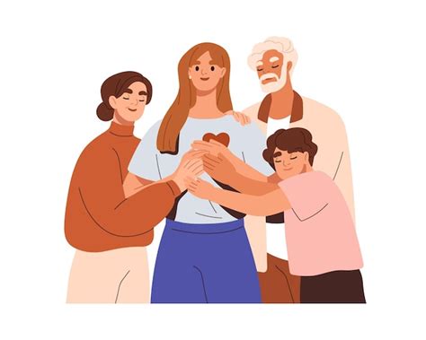Ilustración que representa el concepto de red de apoyo familiar para el sustento de menores, incluyendo abuelos y tíos.