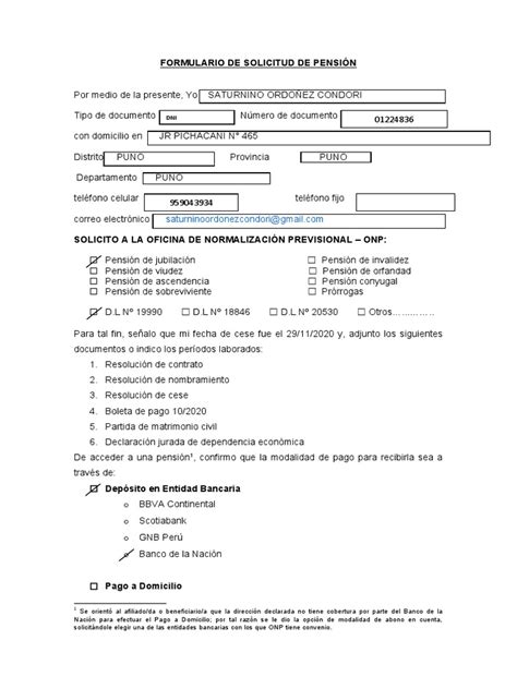 Formulario de solicitud de pensión con opción de exclusión