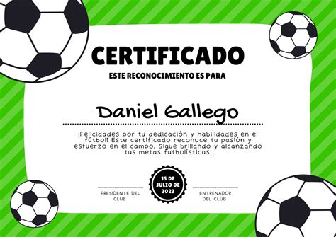 Ejemplo de plantilla de certificado deportivo personalizable en Canva.