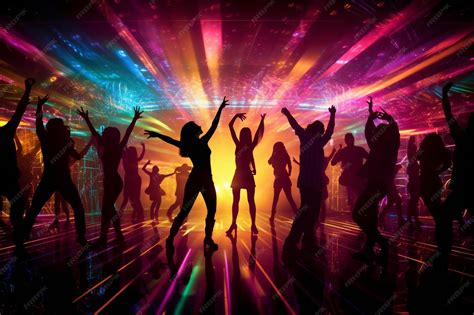 siluetas de personas bailando en una discoteca con luces de neón