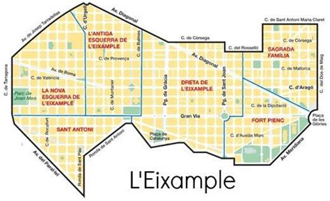 mapa estilizado del barrio del Eixample en Barcelona con un punto resaltado