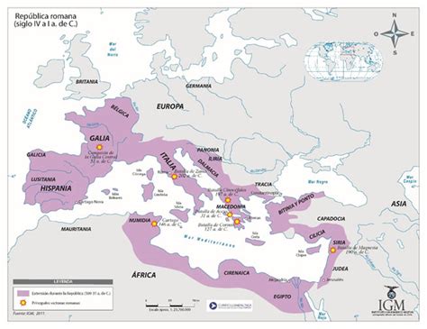 Mapa de la expansión de la República Romana mostrando sus provincias