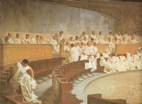 Recreación de una sesión del Senado romano en la Curia Julia