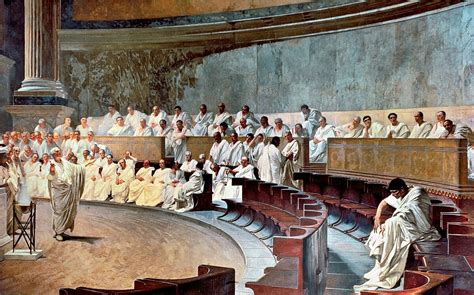 Cicerón denunciando a Catilina en el Senado romano, fresco de Cesare Maccari