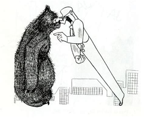 Ilustración del oso de Frank Tashlin confundido en un entorno industrial