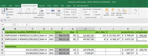 Ejemplo de una sección de la planilla de cotizaciones mostrando las columnas de datos