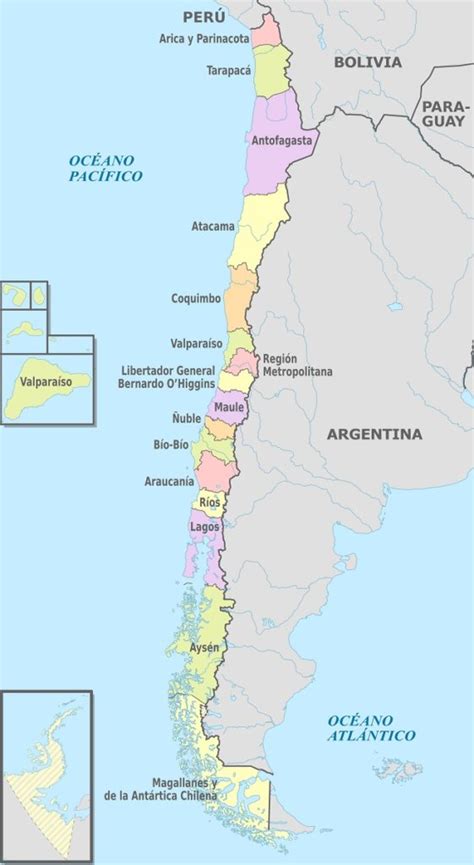 Mapa de Chile mostrando las regiones de Atacama, Coquimbo y Valparaíso destacadas