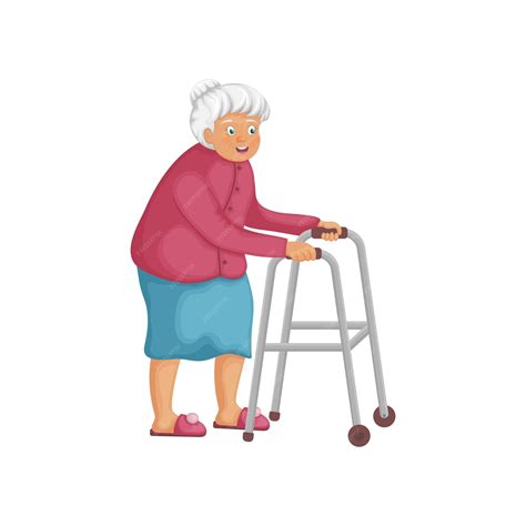 Ilustración de una persona mayor caminando con un andador en un entorno doméstico