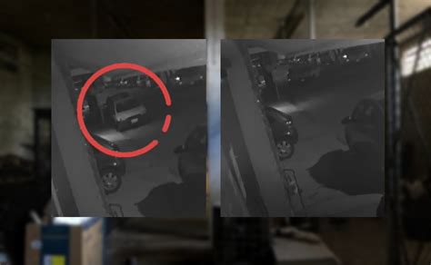 Cámara de seguridad captando a un sospechoso merodeando vehículos estacionados