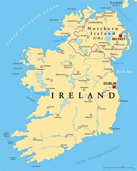 Mapa de Irlanda destacando las principales ciudades y zonas de empleo