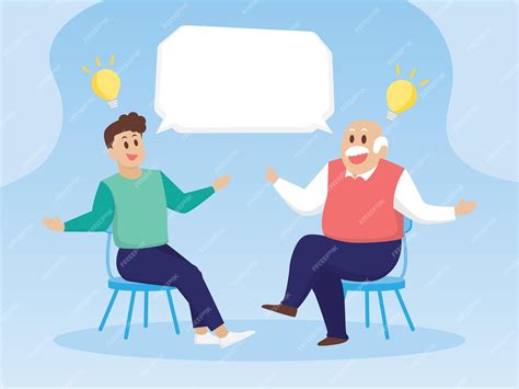 Ilustración que representa a una persona mayor compartiendo recuerdos con un joven.