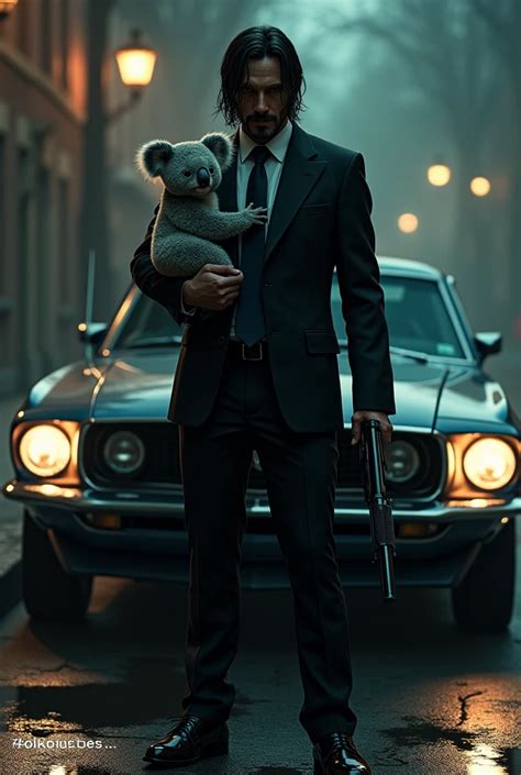 Diseño de personaje de John Wick en su traje característico