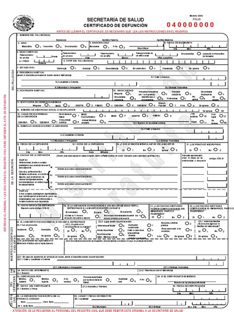 Foto de un certificado de defunción o documentos relacionados con trámites funerarios