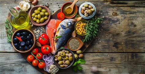 Fotografía de alimentos saludables y variados que forman parte de la dieta mediterránea