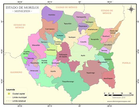 Mapa de Morelos, México, resaltando áreas rurales