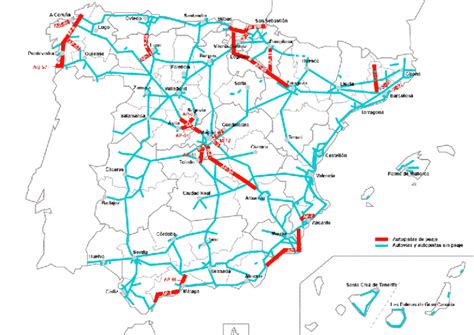 Mapa de España con la red de autopistas y autovías