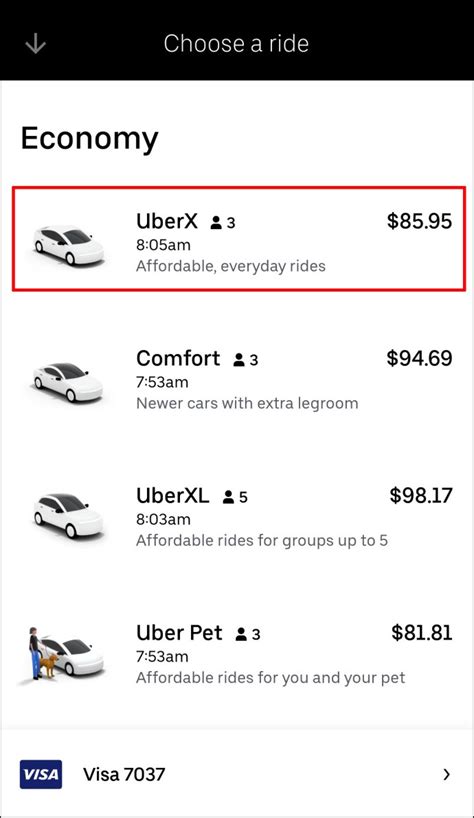 Captura de pantalla de la aplicación Uber en Modo Simple con texto grande