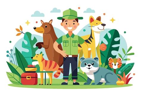 Ilustración de un gorro de cuidador de bosque con diversos adornos temáticos de naturaleza