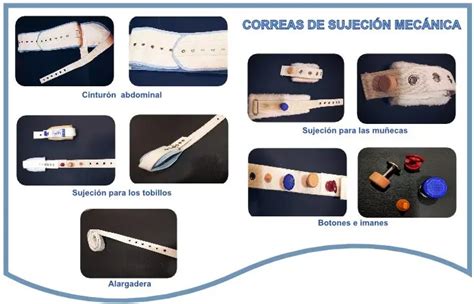 Ilustración de diferentes dispositivos de contención mecánica para pacientes geriátricos
