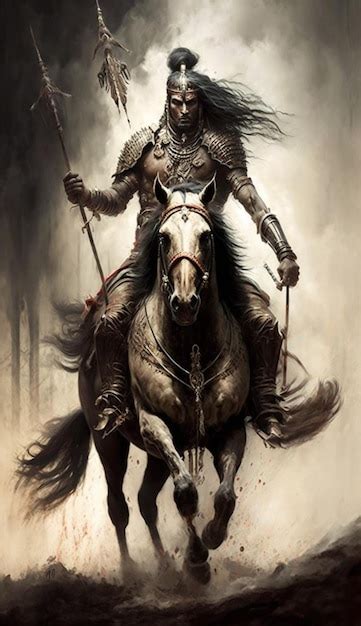 Guerrero apache montando a caballo en un paisaje desértico