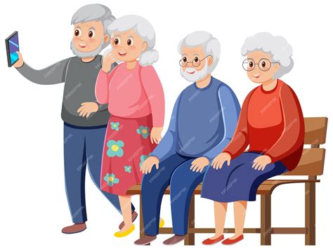 Ilustración de personas mayores compartiendo momentos de alegría y apoyo mutuo.