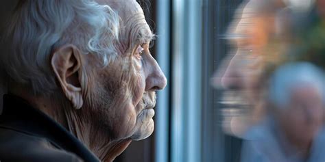 Ilustración de un anciano mirando por la ventana con expresión de melancolía.