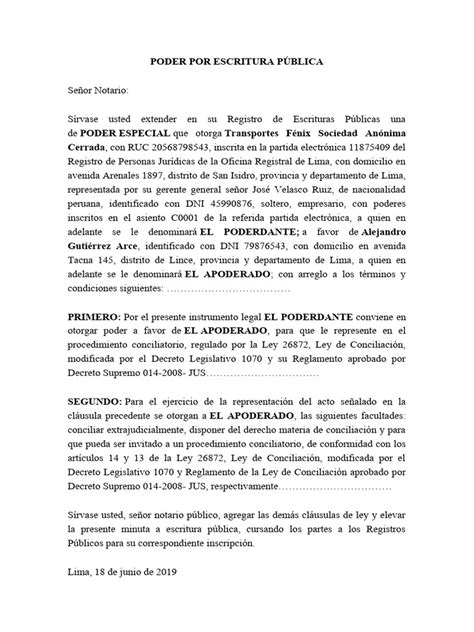 Ejemplo de Escritura Pública de poder especial para trámites previsionales
