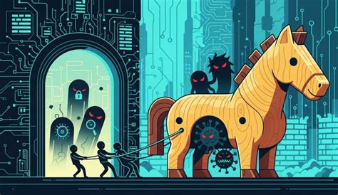 ilustración de un troyano o backdoor infiltrándose en un sistema