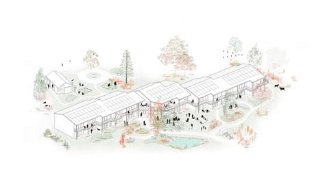 Ilustración: Comunidad de Cohousing con áreas comunes