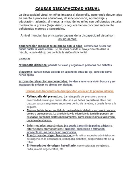 esquema o tabla de las principales causas de discapacidad visual en la vejez