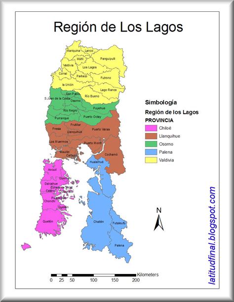 mapa de la Región de Los Lagos con las provincias y las ciudades donde FOSIS tiene oficinas