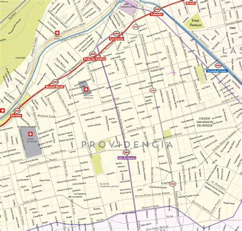 Mapa de la comuna de Providencia con sus principales avenidas y puntos de interés