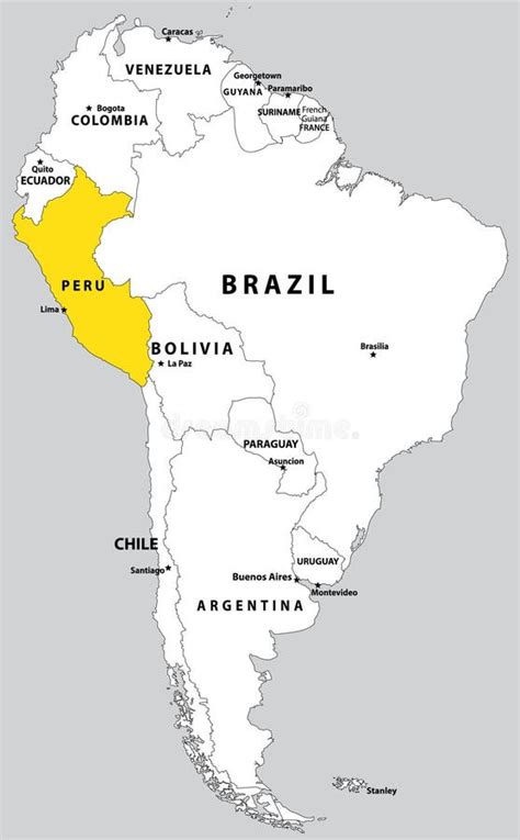 Mapa de América del Sur resaltando Chile, Venezuela, Perú y Bolivia