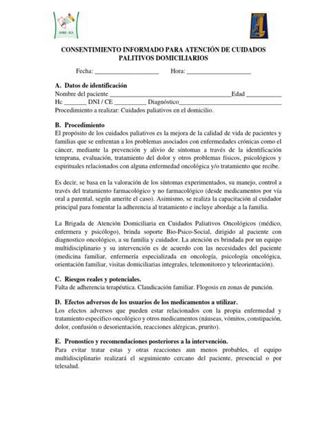 Ejemplo de formulario de consentimiento informado simplificado para cuidados paliativos