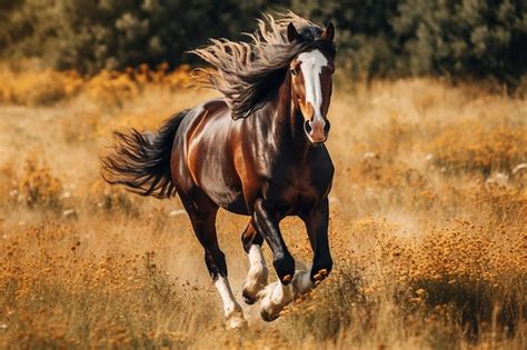 Foto de un caballo salvaje galopando en un campo