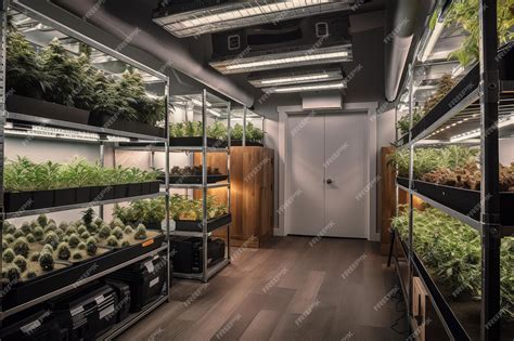 Ilustración de un cuarto de cultivo indoor con iluminación artificial